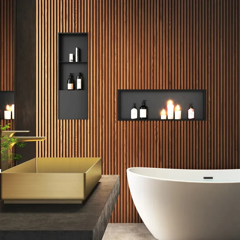 12 in x 36 in Ultra thin Frame Recessed Stainless Steel Shower Niche Matte Black