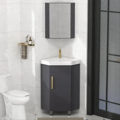 1722 Freestanding Corner Single Bathroom Vanity With Ceramic Sink And Storage Cabinet