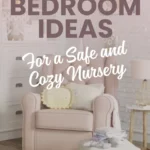 Soft pink nursery with beige armchair, white ottoman, and stuffed bunny creating safe cozy baby bedroom space