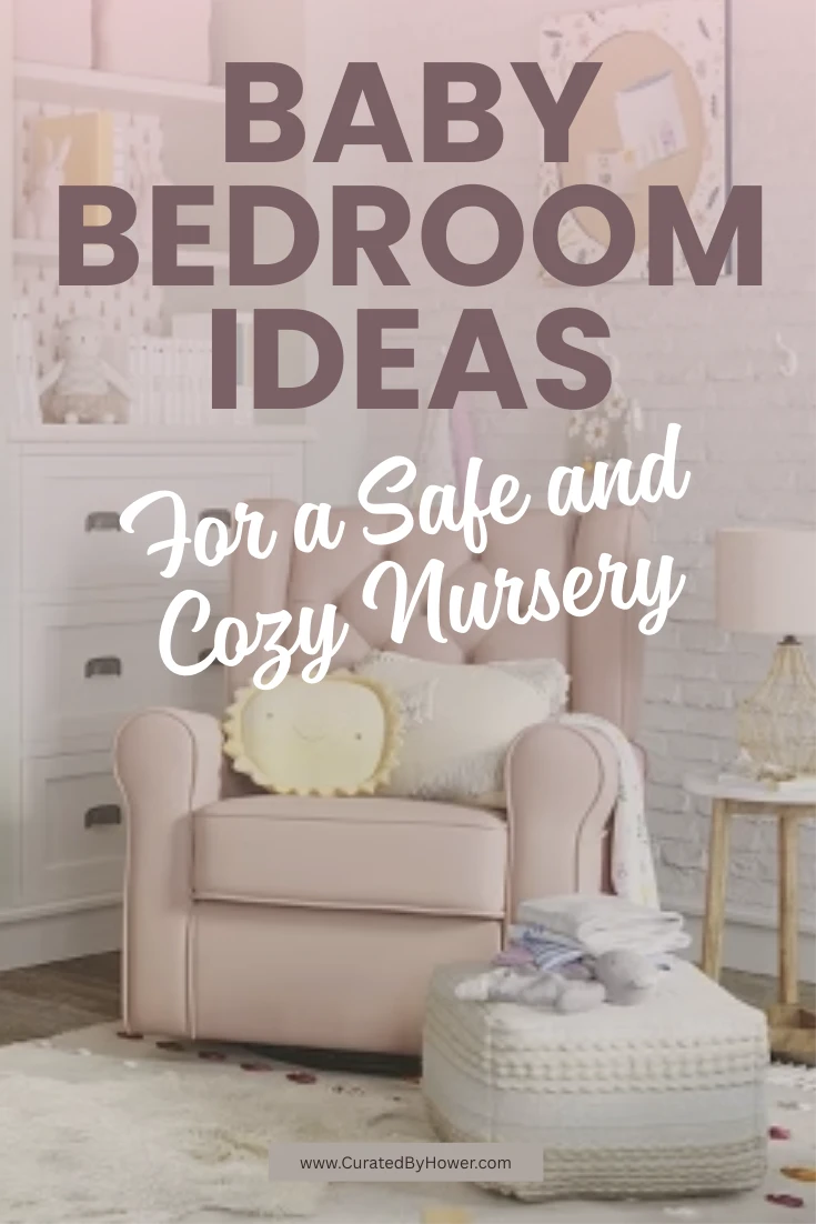 Soft pink nursery with beige armchair, white ottoman, and stuffed bunny creating safe cozy baby bedroom space