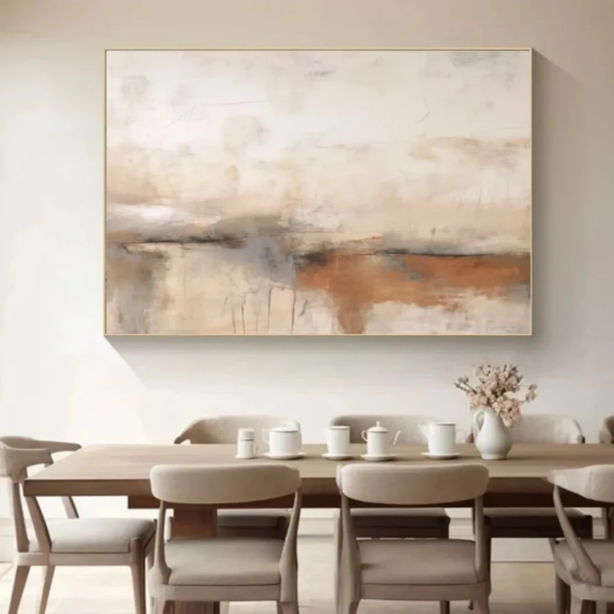 large abstract art piece in a dining room