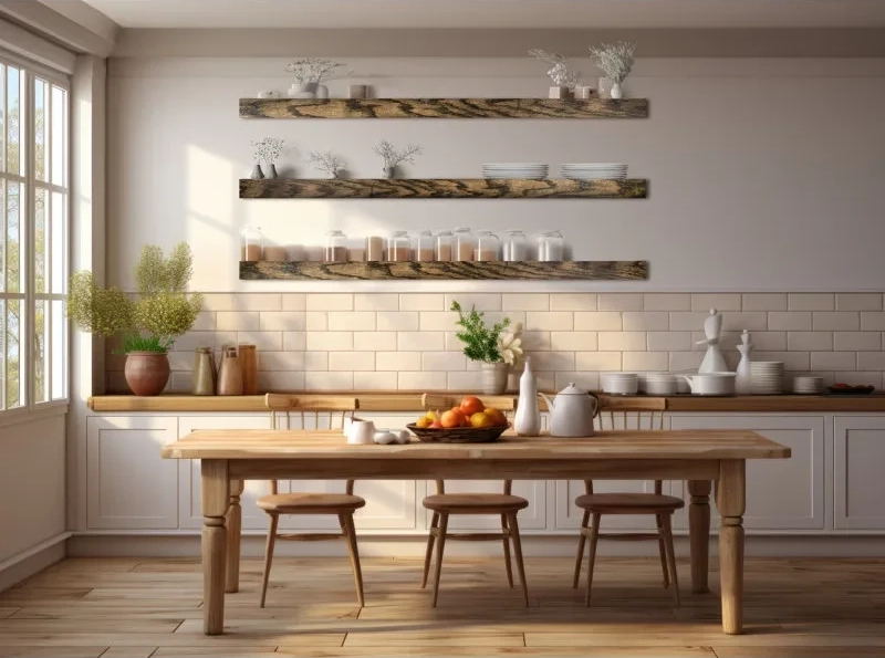 floating shelves in a dining room