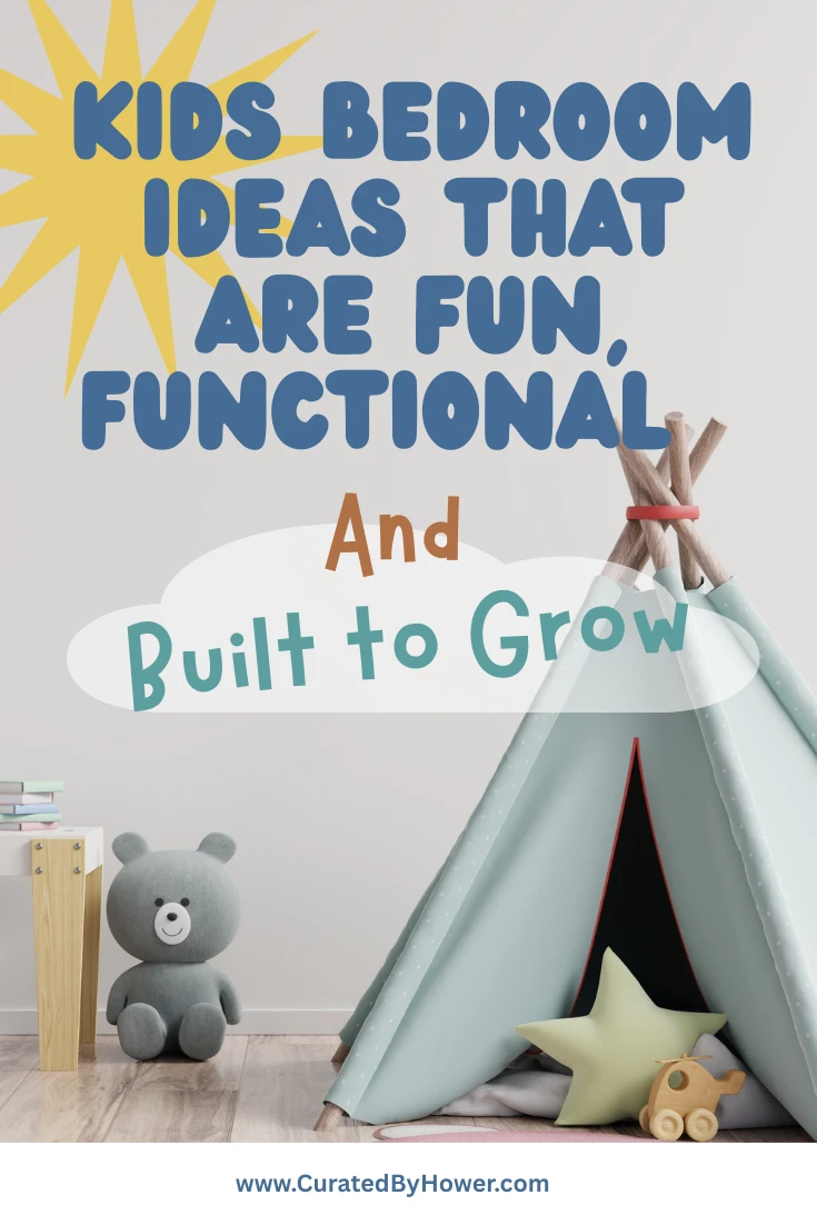 Kids bedroom with play tent and teddy bear featuring functional furniture that grows with child