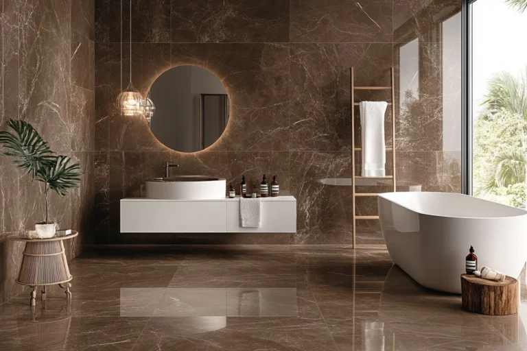 Modern Rectangular Brown Porcelain Bathroom Tile Design India