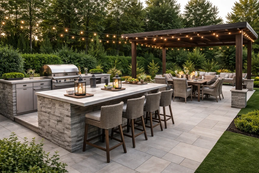 Outdoor Kitchen and Dining Area