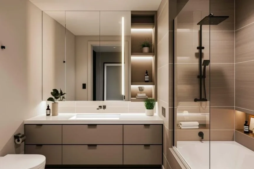 Sleek and modern bathroom storage ideas by Decorilla