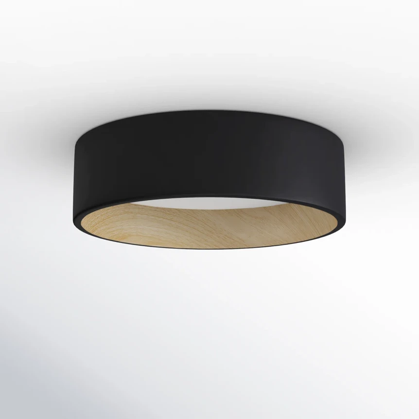 Black drum ceiling light fixture with gold interior for modern living room