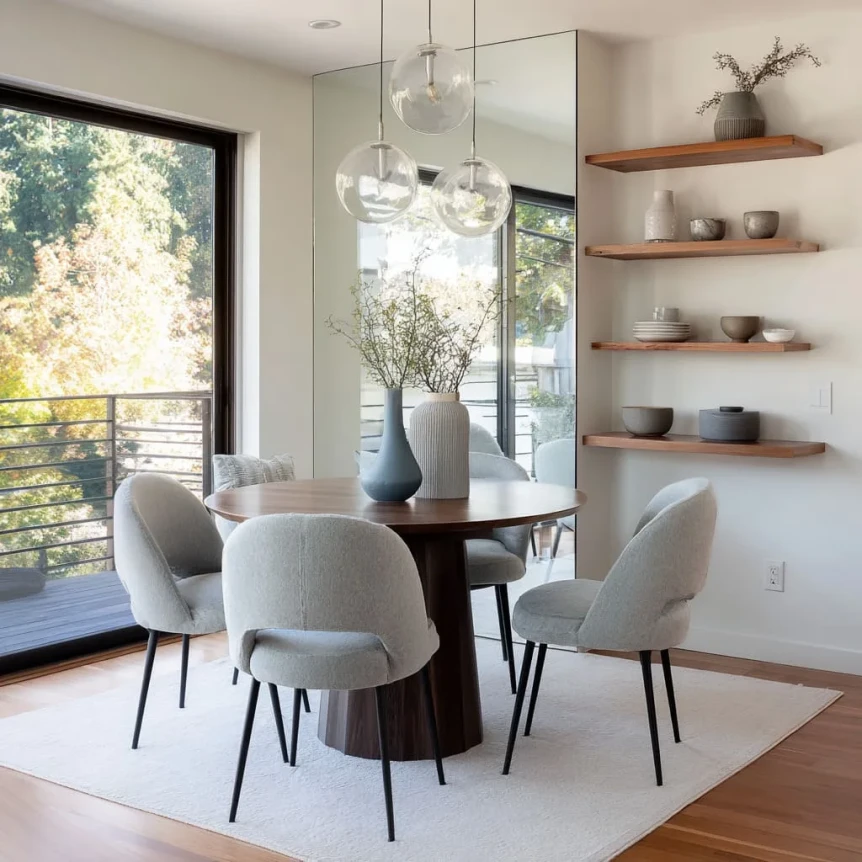 floating shelves in a dining room