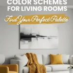 Modern living room with mustard yellow accents, gray sofa, and abstract art showing contemporary color scheme design