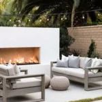 Small modern patio firepit string lights