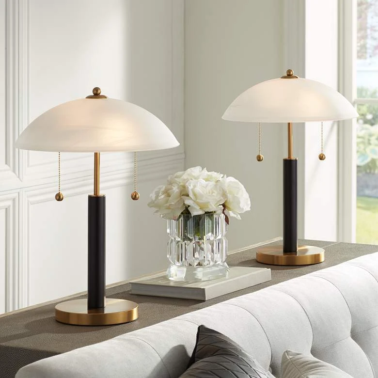 360 lighting orbital 19 and one half inch wood and gold dome glass lamps set of 2  255h7cropped
