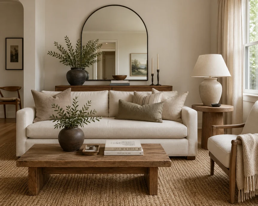 A neutral living room with timeless pieces 1
