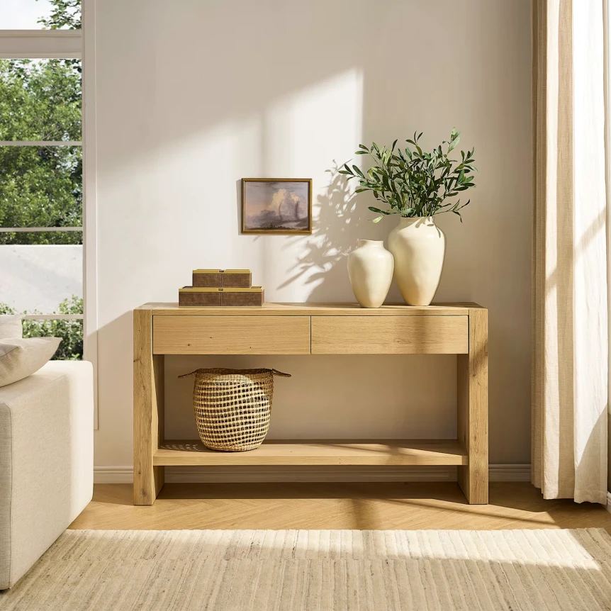 Bradley Console Table With Drawers 120cm 150cm Natural Square Set 1  1725258817
