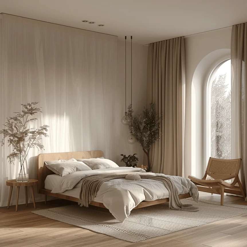 Uncluttered Scandinavian bedroom with a focus on practicality creating a peaceful and beautiful space