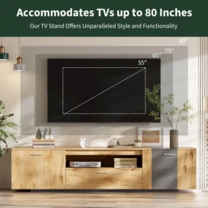 Wood TV Stand 7822 Media Console Table with Storage and LED LightNatural Wood