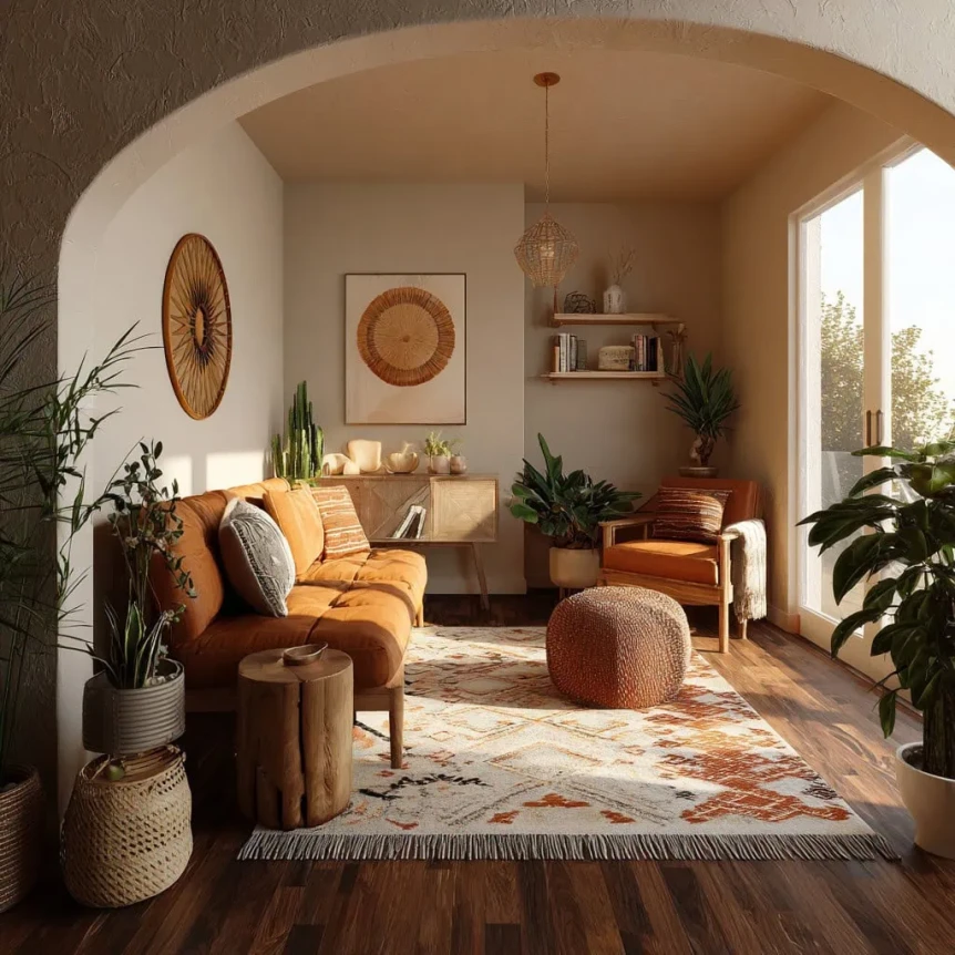 Cozy home vibes Small boho space decorated in warm earthy colors a7509d5d 5dd1 461e 8d4e 44ccba420b77 3