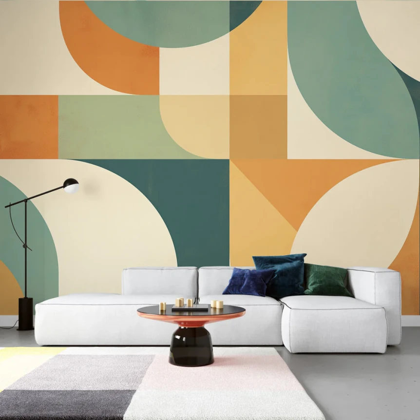 Geometric mural wallpaper mid century modern curves 91XYZ123 1
