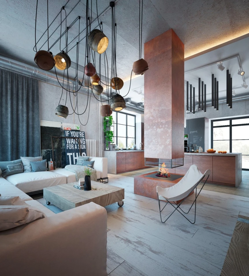 Industrial house with warm tones