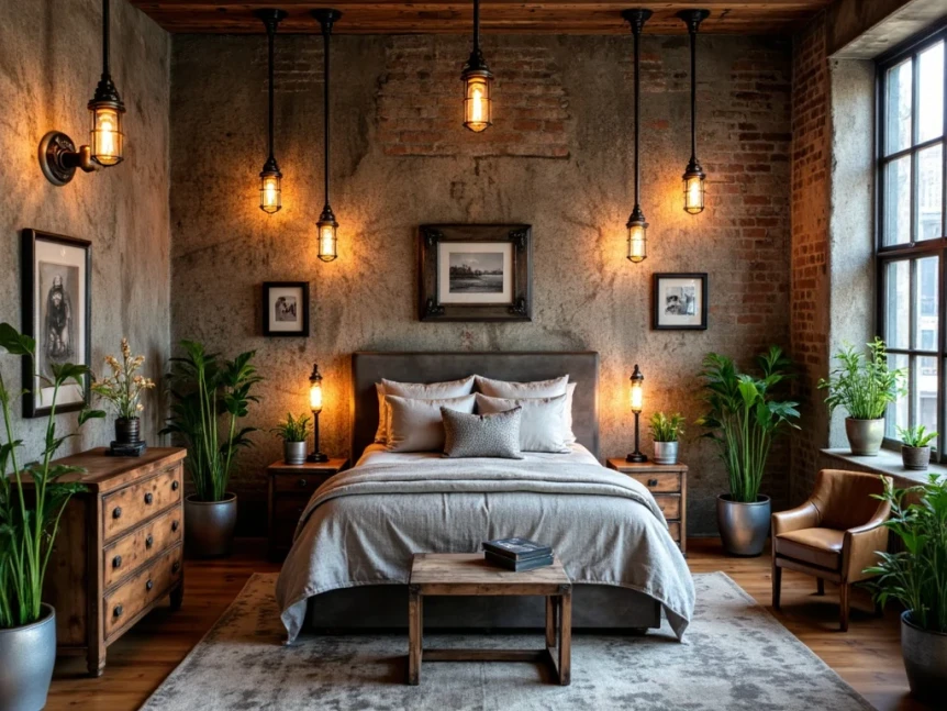 Industrial style hanging lights bedroom1
