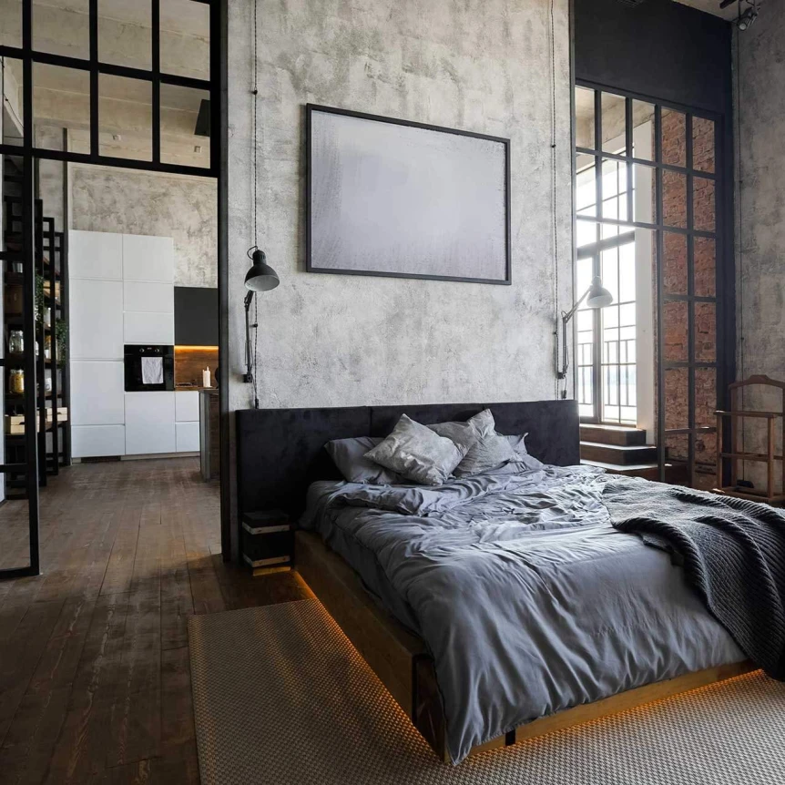 Modern style of window panes for industrial style bedroom design