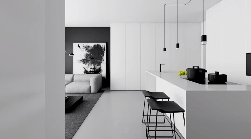 Monochromatic living space stencil drop lights grey woollen rug