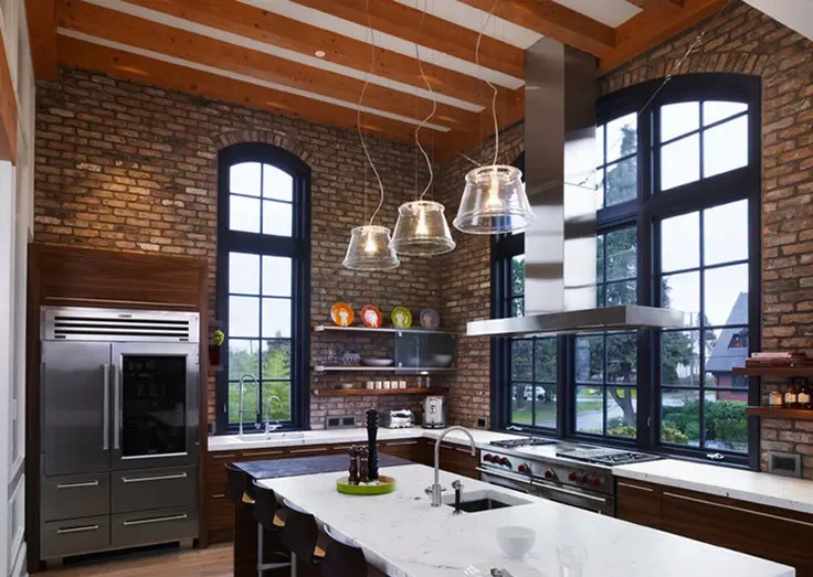 Stylish kitchens with brick walls and ceilings 73