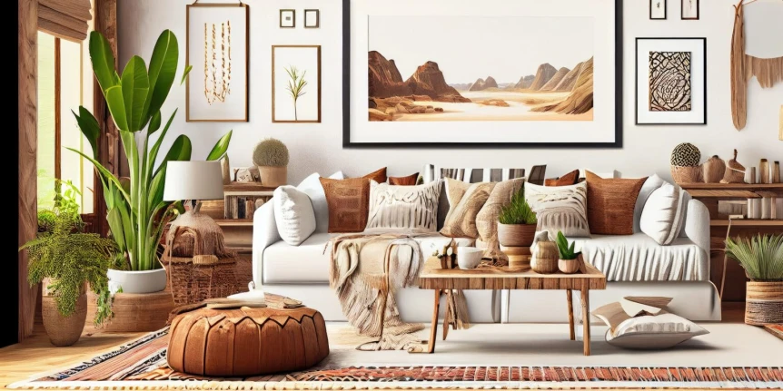 Stylish scandinavian living room with design mint sofa furnitures mock up poster map plants eleg 1 768x384 1