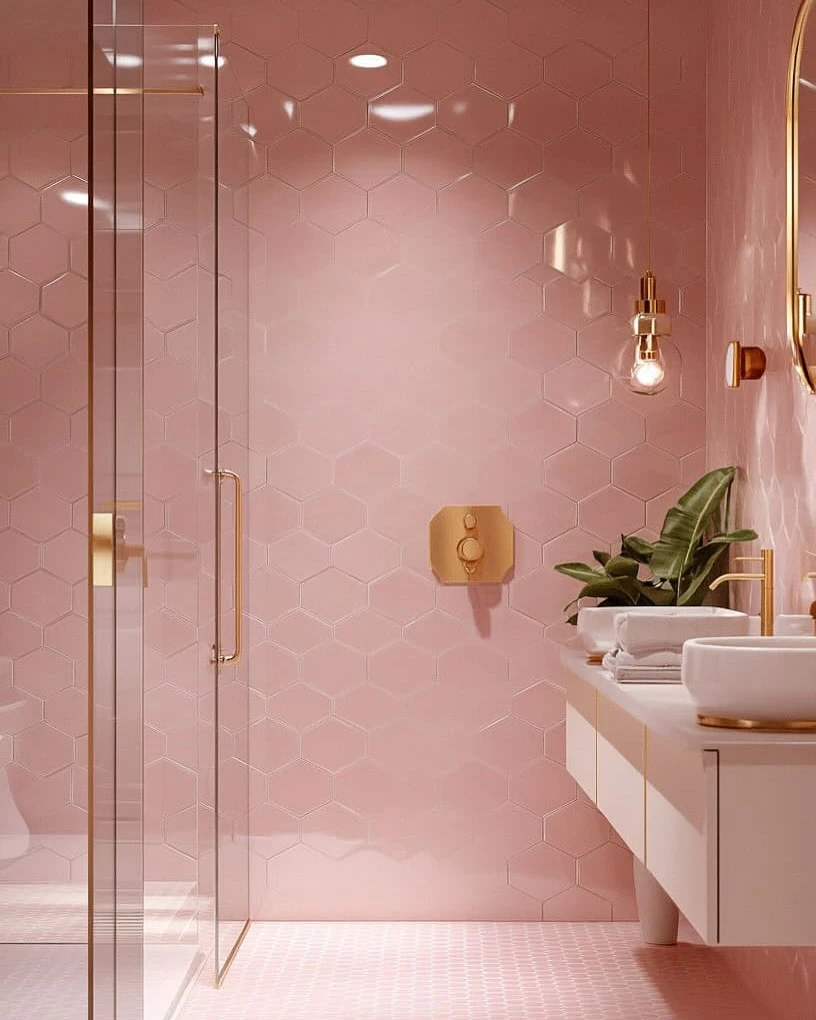 Golden Hour Glow Up Pink Bathroom