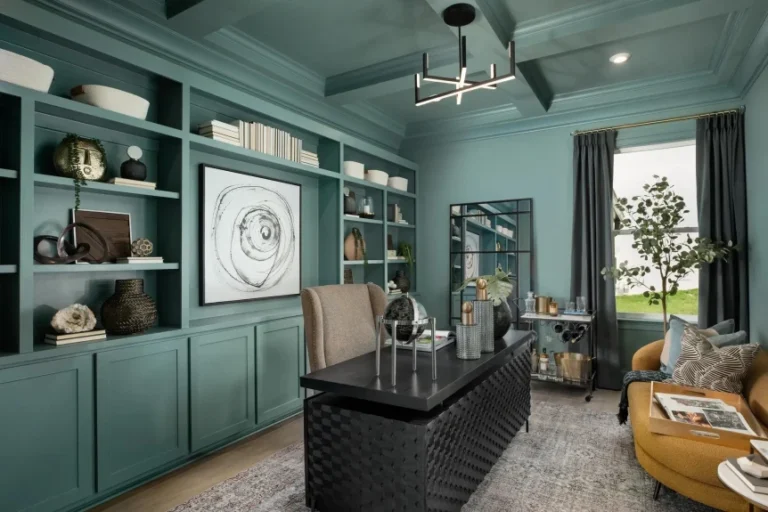 Home office with custom built in bookshelves 1