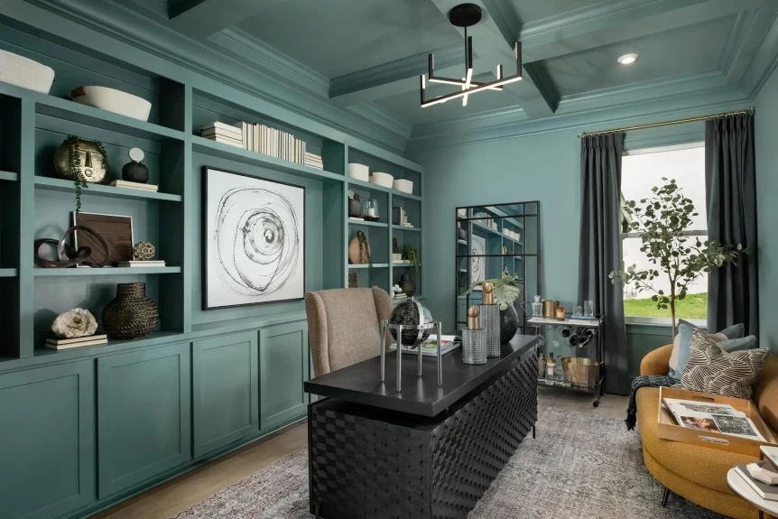 Home office with custom built in bookshelves 1